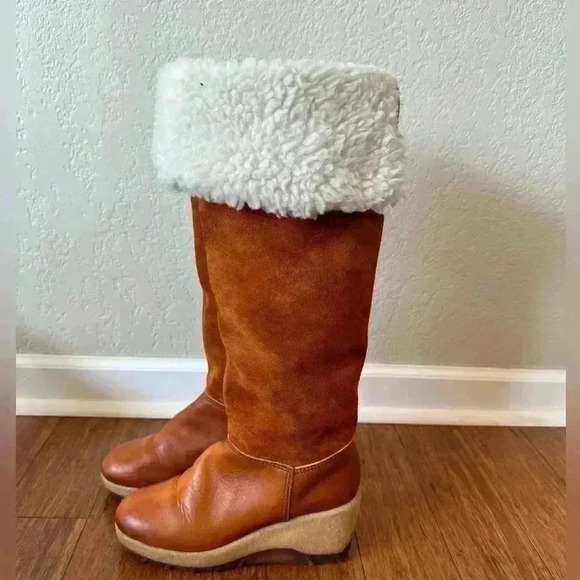 Vintage Rosita Shearling Suede Leather High Wedge Boots Women’s Size 6.5 M - Picture 6 of 11